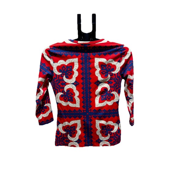 J McLaughlin Top Womens XS Pinwheel Signature Catalina Cloth 3/4 Sleeve Red Blue - Picture 3 of 5